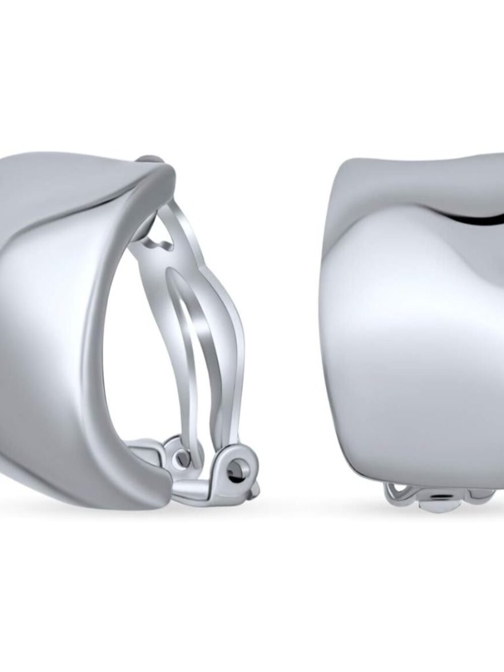 Modern Hammered Dome Half Hoop Clip-On Earrings Silver Gold Plated
